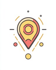 Obraz premium A vibrant map icon featuring a prominent red location pin, symbolizing a specific destination. The map displays winding roads and landmarks, enhancing its navigational appeal.