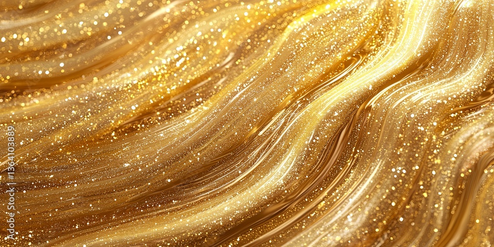 Leinwandbilder abstract golden wave pattern with shimmering lights, creating a digital landscape of particles and f