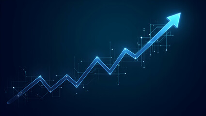 Fototapeta premium Flat Business Arrow Upward: Circuit Technology Symbolizing Investment Success & Financial Growth