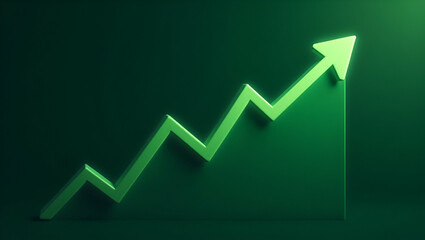 Flat Stock market bull market trading up trend graph green background rising price generative AI. concept as Stock market bull market trading with uptrend graph on green background rising prices enhan