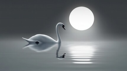 Majestic Swan Moonlit Lake Reflection Serenity.
