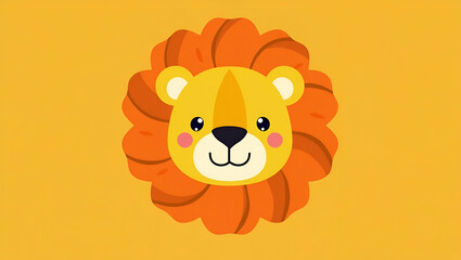 Playful Flat Cartoon Lion Face: Vibrant & Friendly for Children's Media