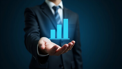 Flat Hand Displaying Holographic Business Insight Analysis Metrics: A Minimalist Vector Illustration for Smart Business Strategies and Data Visualization