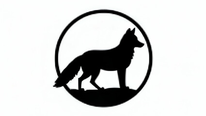 Obraz premium Elegant Black and White Silhouette of a Fox in a Circle - Cunning and Graceful Design for Photo Stock with Empty Space on the Left Side for Customization