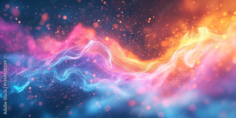 Poster abstract colorful digital wave background with glowing particles and light effects, vivid energy flo