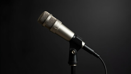 Obraz premium Flat Close up condenser studio microphone concept as A close up of a condenser microphone focusing on its detailed design and use in professional audio recording environments highlighting its relevanc