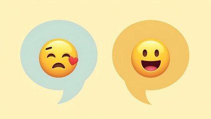 Fototapeta premium Enhancing Customer Experience: Flat Emoji Emoticons in Speech Bubbles Representing Happy and Sad Moods for Effective Feedback Mechanisms and Service Quality Improvement
