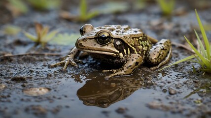 Blanchard's Cricket Frog Blending into Muddy Wetland Terrain