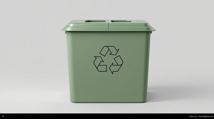 Olive green recycling bin with divided lid and logo