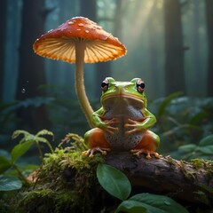 Blanchard's Cricket Frog Relaxing on Log in a Sunlit Pond Setting