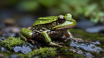 Blanchard's Cricket Frog Resting on a Wet Rock Near Flowing Stream
