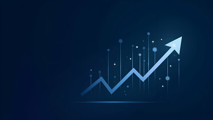 Fototapeta premium Flat Business Arrow Pointing Up: A Hi-Tech Illustration of Growth, Investment Success, and Financial Data Strategy on a Dark Blue Background - Perfect for Market Chart and Profit Visualization
