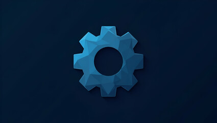 Polygonal Gears in Low Poly Style: Vector Illustration of Mechanical Technology on Dark Blue Background