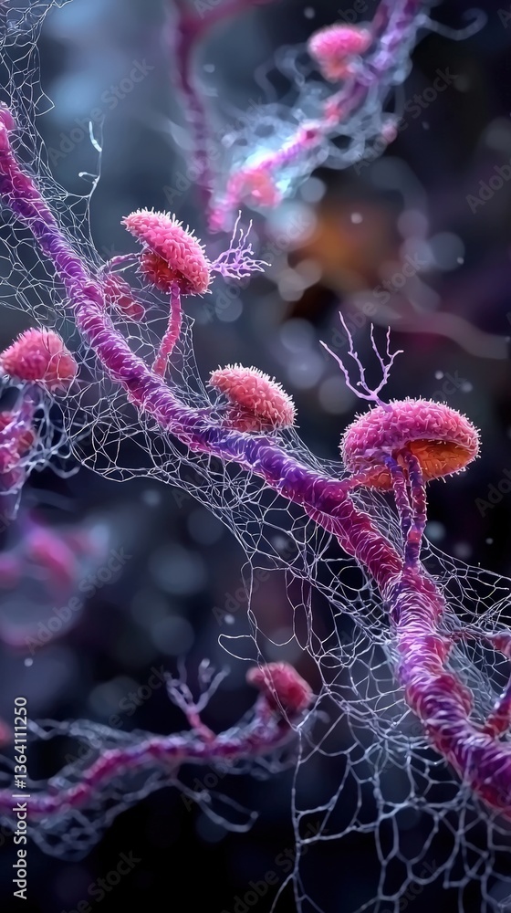 Poster detailed microscopic view of a cell with an attached cell illustrating cellular structure and functi