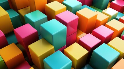Obraz premium Colorful Cubes as Abstract 3D Geometry Background Illustration: Retro Cube Abstract Background Pattern