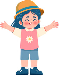 Childrens Catching a Butterfly or Insect with Bugs Net in Outdoor Illustration