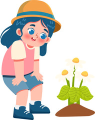 Childrens Catching a Butterfly or Insect with Bugs Net in Outdoor Illustration