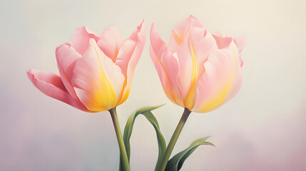 Fototapeta premium Thick brush strokes impressionistic flower tulips background poster decorative painting