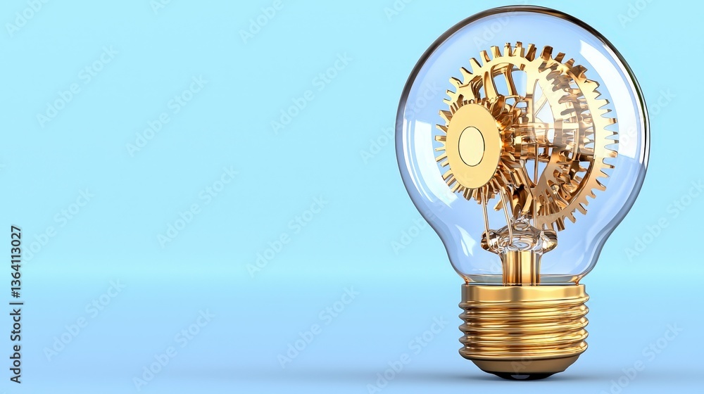 Poster unique light bulb filled with intricate gears representing innovation and creativity in design conce
