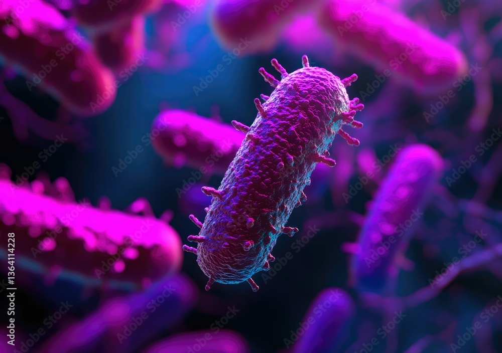 Poster a vibrant close-up of colorful bacteria in a microscopic view. showcasing their intricate structures
