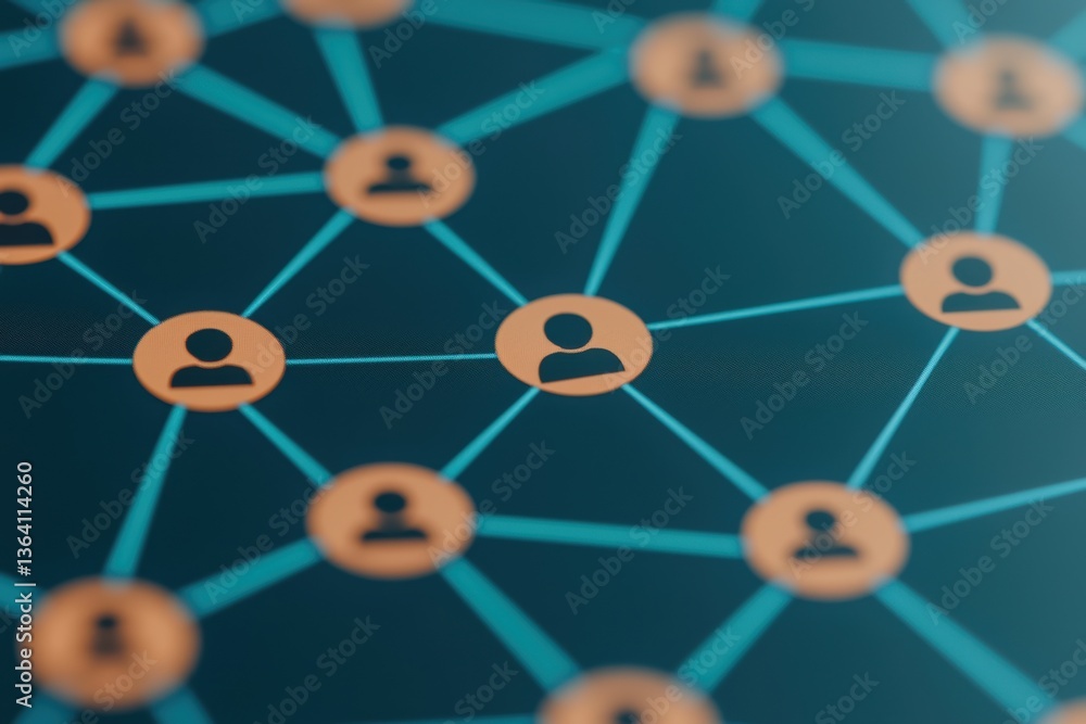 Poster close-up illustration of interconnected nodes representing a digital network with user icons
