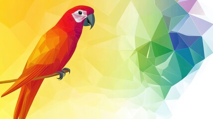 Red Macaw Parrot Low Poly Bird Tropical Background.