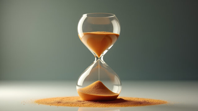 Quantum zeno hourglass that only flows when observed, with projected probability waves and instant accumulation upon observation.