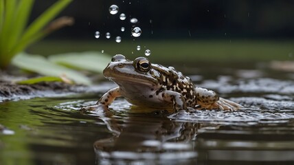 African Clawed Frog Catching Insect Mid-Leap with Webbed Feet Ready