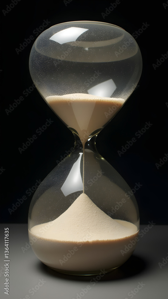 Poster psychological hourglass where sand forms ambiguous patterns that viewers interpret personally, with 