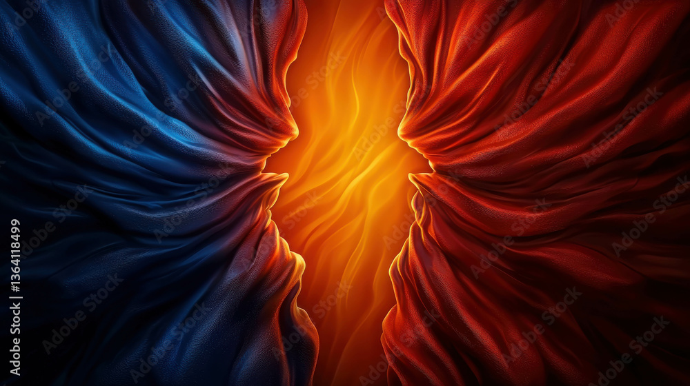 Aufkleber vibrant flow of colorful fabric waves creating dynamic contrast in dramatic lighting effect
