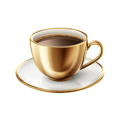 Golden Coffee Cup on Saucer Rich Brown Brew Delightful Drink,