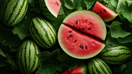 A close up of a watermelon with a slice missing