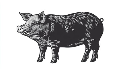 Fototapeta premium Vintage Butchery Logo: Retro Pig Silhouette for Meat Shop Poster, Isolated on White Background