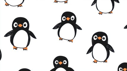 Obraz premium Cute Penguin Pattern with Seamless, Winter, and Animal Print.