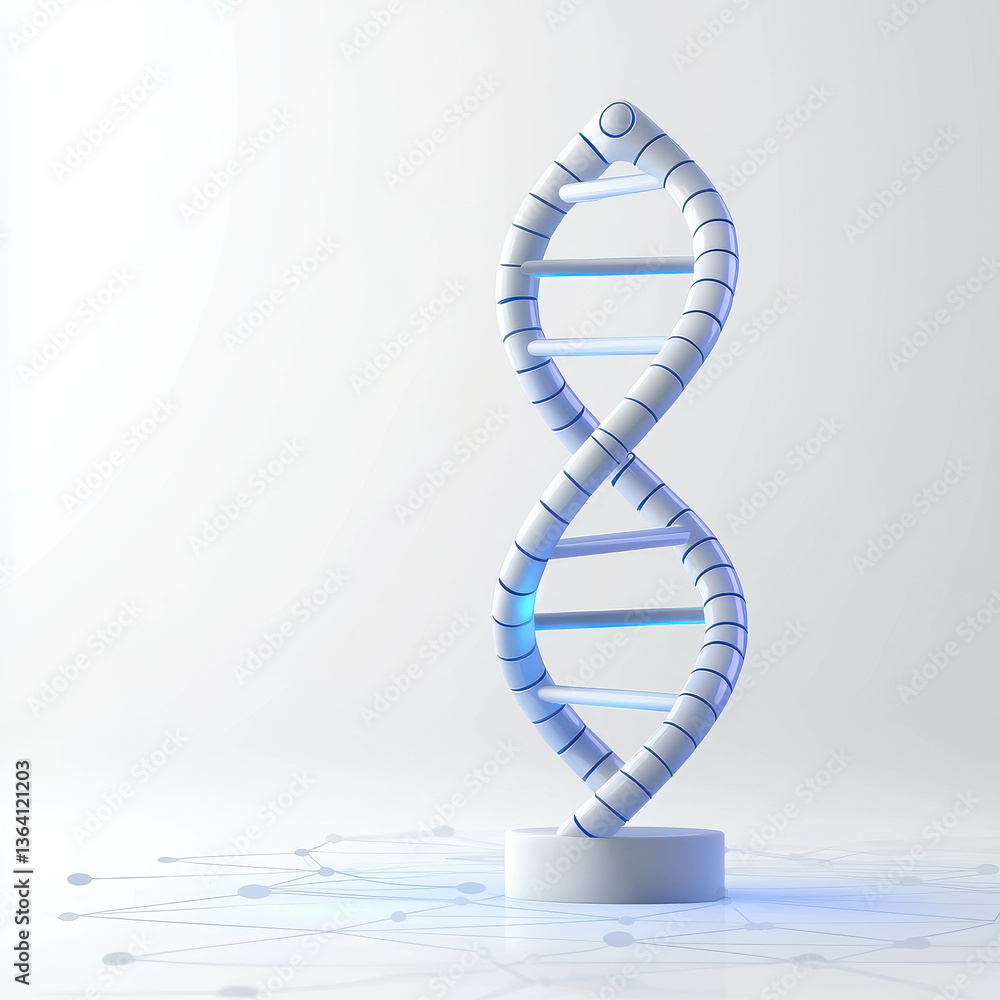 Poster futuristic dna helix model in minimalist design with soft blue lighting and pure background
