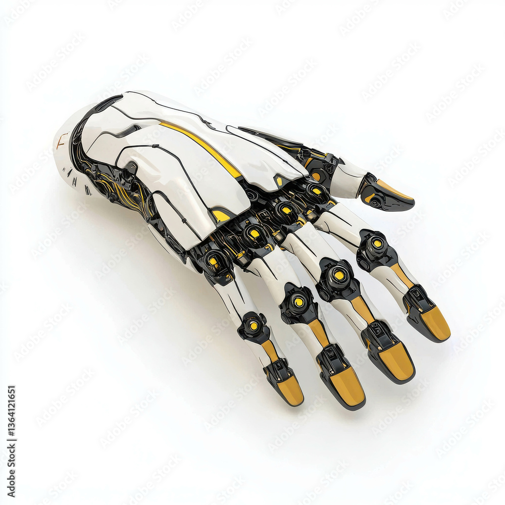 Poster futuristic robotic hand with advanced technology and sleek design for innovation and automation