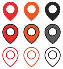 Navigation marker flat icons isolated on white background.