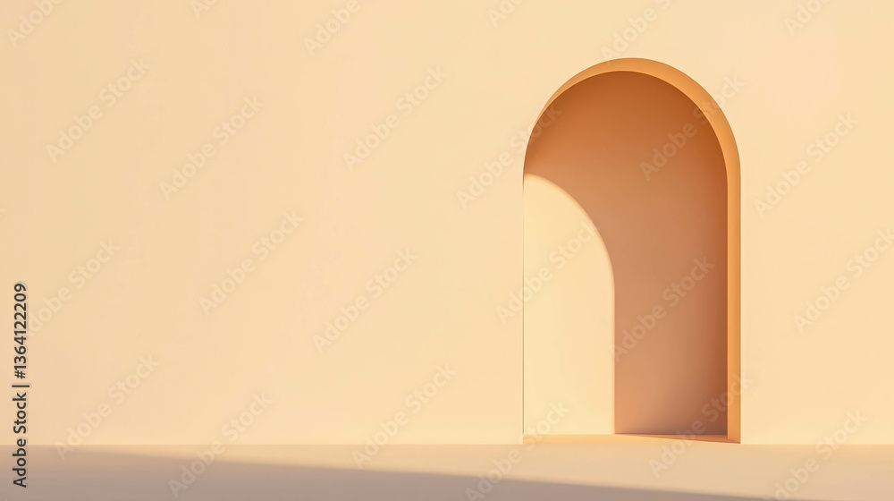 Aufkleber minimalist architecture with a pastel archway casting soft shadows on a clean wall surface