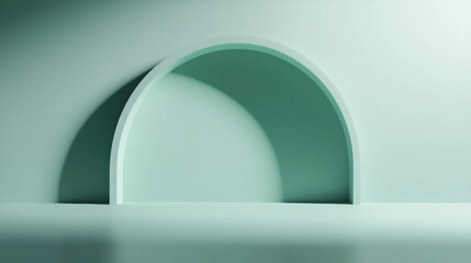 Fototapeta premium Minimalist Architectural Design with Soft Green Arch and Smooth Wall in Modern Interior Space