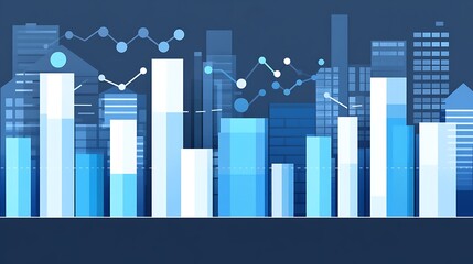 Fototapeta premium Abstract Cityscape with Financial Bar Graphs, Abstract cityscape with bar graphs and data points, representing financial growth