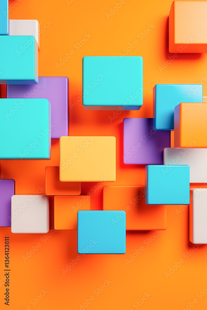 Aufkleber colorful geometric blocks on an orange background creating a vibrant visual pattern.