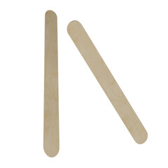 Two wooden craft sticks against a white background isolated on white