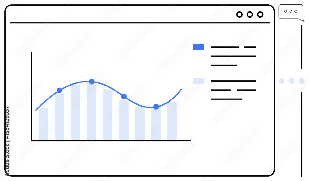 Aufkleber graph showing data trends with line and bar elements, accompanied by text and sidebar features. idea