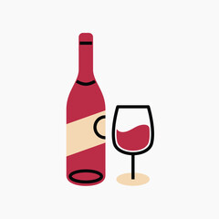 Wine bottle glass icon, line art design vector