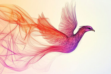 Obraz premium Phoenix Line Art in Flight with Flowing Multicolor Design
