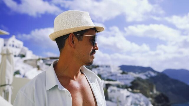 Male Model Santorini Greece Travel Vacation Adventure
