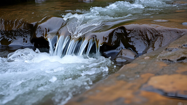 watercourse with a small waterfall, close-up