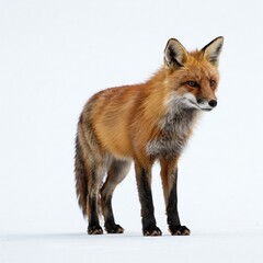 Red fox isolated on white background, perfect for wildlife photography, nature illustrations, and animal conservation projects
