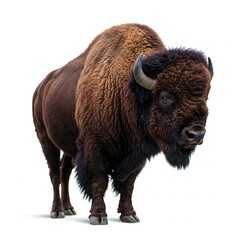 Fototapeta premium American bison isolated on white background, perfect for wildlife photography, conservation projects, and educational illustrations 