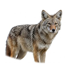 Obraz premium Majestic coyote isolated on white background, detailed wildlife stock image for nature and conservation themes 